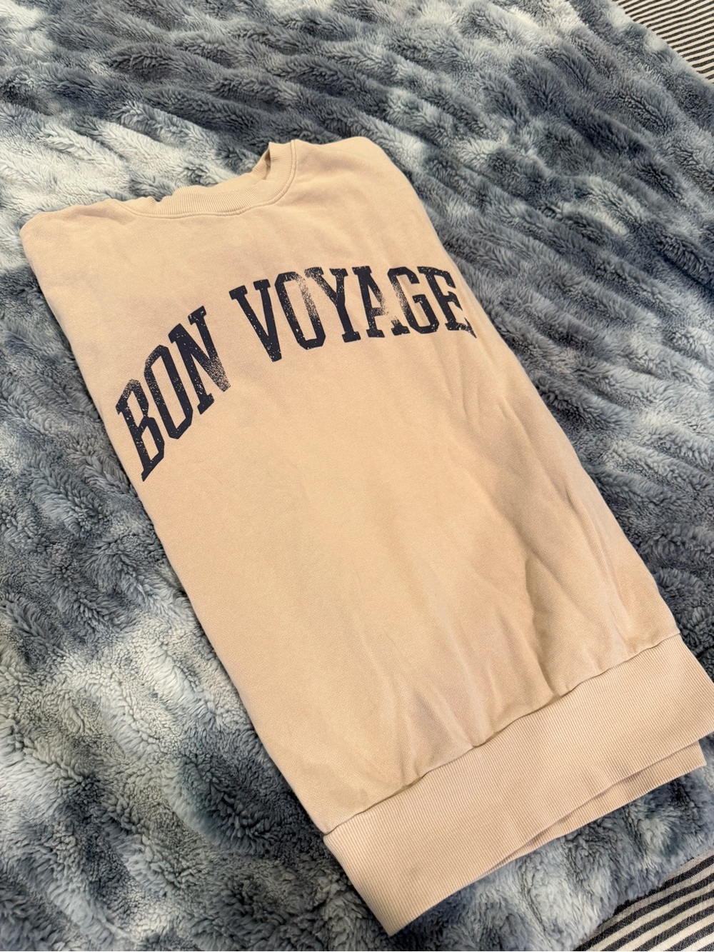 Z Supply "Bon Voyage" Graphic Sweatshirt - Light Beige with Navy Print